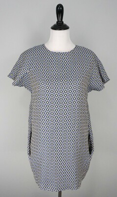 CLUB MONACO Blue Yellow Floral Diamond Pocket Short Sleeve Sheath Dress Size 2