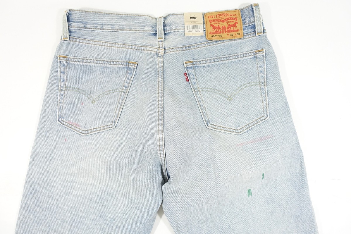 LEVIS 550 '92 0002 BLUE 33X30 PAINTED DISTRESSED RELAXED TAPER FIT