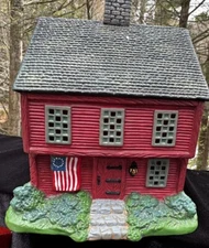 Vintage Old Stonigan 20010203 Lang & Wise Red Saltbox Porcelain House & Mailbox