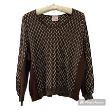 VTG St. Michael Knitwear Brown Gold Ribbed Hem LS Knit Pullover Sweater Sz 16