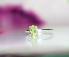 Natural Peridot Silver Ring Stacking Ring 925 Silver Prong Ring Gift to her Ring