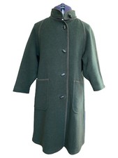 Lodenfrey Overcoat Green Wool Blend Mid Length 103cm Ladies Uk 12 Eu 40 Vgc