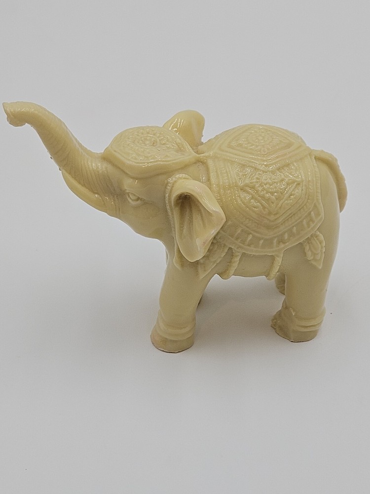 Cute Little Elephant Trunk Up Figurine Yellow Pattern  Plastic Or Resin 4 Inch