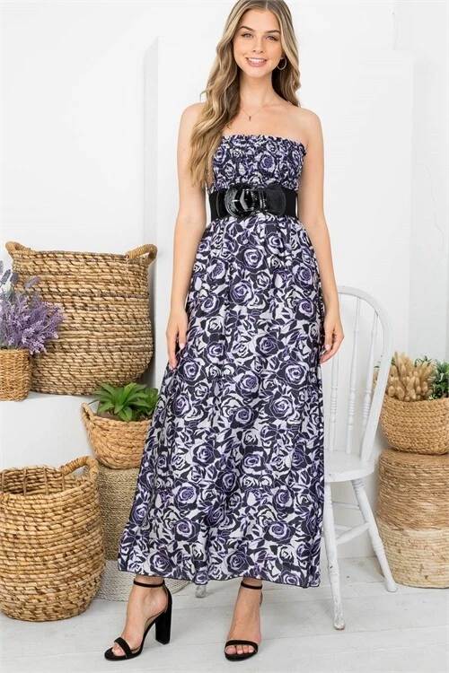 smocked strapless maxi dress