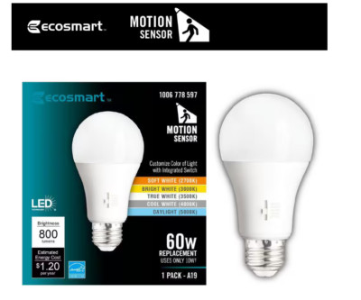 Ecosmart LED Light Bulb 60W Equivalent Selectable Color Temperature