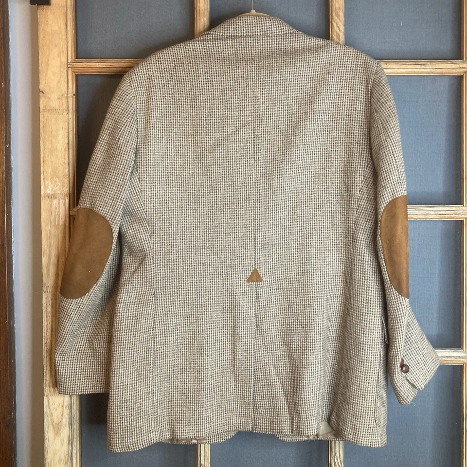 Blazer John Weitz Para Hombre Marrón Pata de Gallo Cuadros 100% Lana Talla 42? Parches para codos Foto 2 de 4