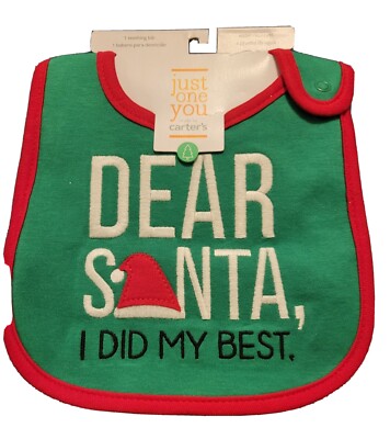 Carters Dear Santa I Did My Best Baby Bib NWT Green And Red Holiday Christmas