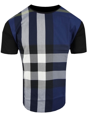 Designer Italian Plaid T Shirt Mens Big Stripe Crew Neck Slim Fit Stretch Golf - Picture 6 of 8