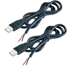 2Pcs 3.2Ft 18AWG USB 2.0 Male 2Pin Pigtail Cable 6A 5V USB A 2 Core Bare Wire...