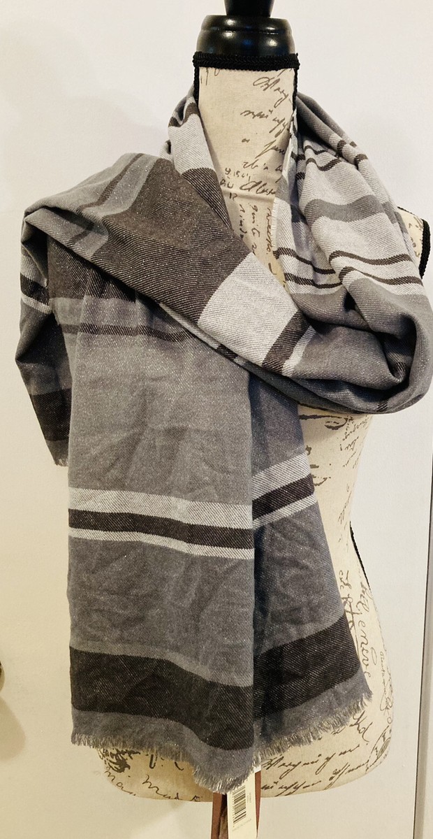 SIMPLY NOELLE Shimmery Gray Stripe Scarf Wrap Shawl 22
