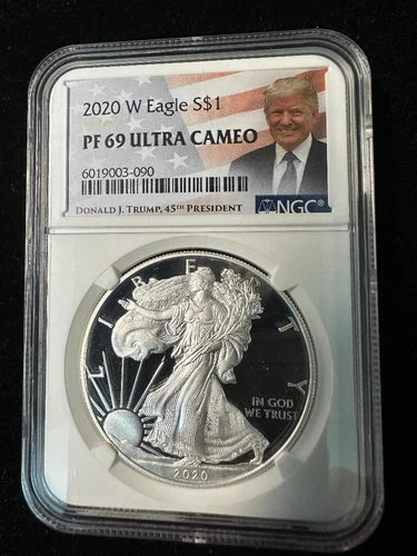 2020-W Proof Silver Eagle NGC PF69 Ultra Cameo President Donald Trump Label