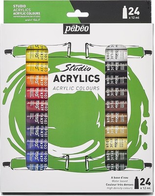 Pebeo - Studio Acrylics - Acrylfarben-Set in Profiqualität - 24 Tuben, 12 ml