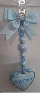 *new*blue baby boyl wording on a blue love heart with blue bow and diamonti 