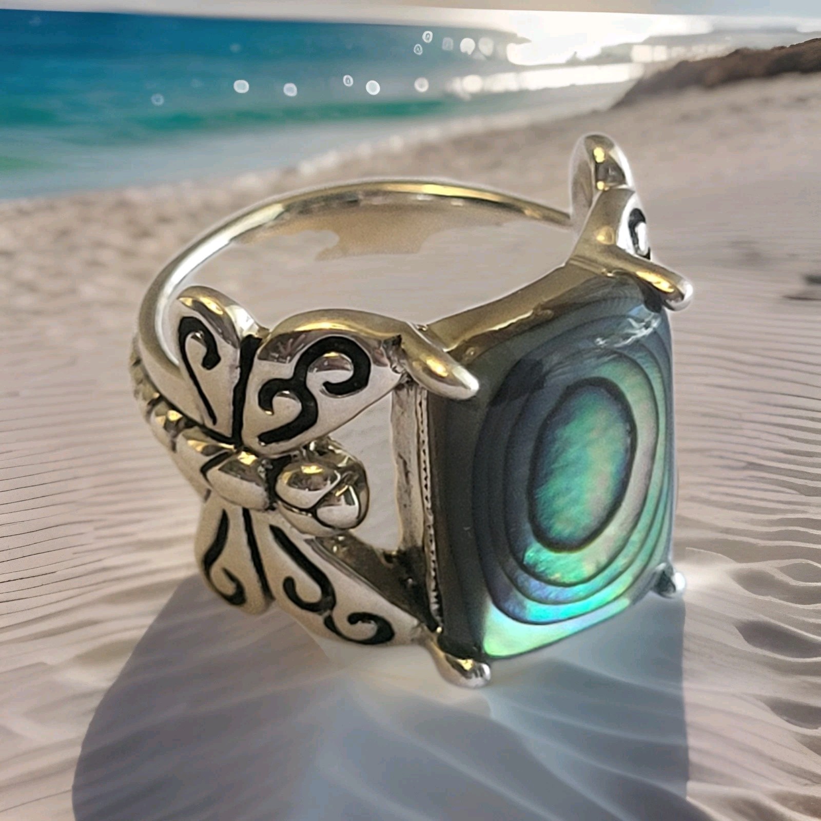 Stunning Abalone Dragonfly Ring, Sz 6, Sterling Silver/925, NIP