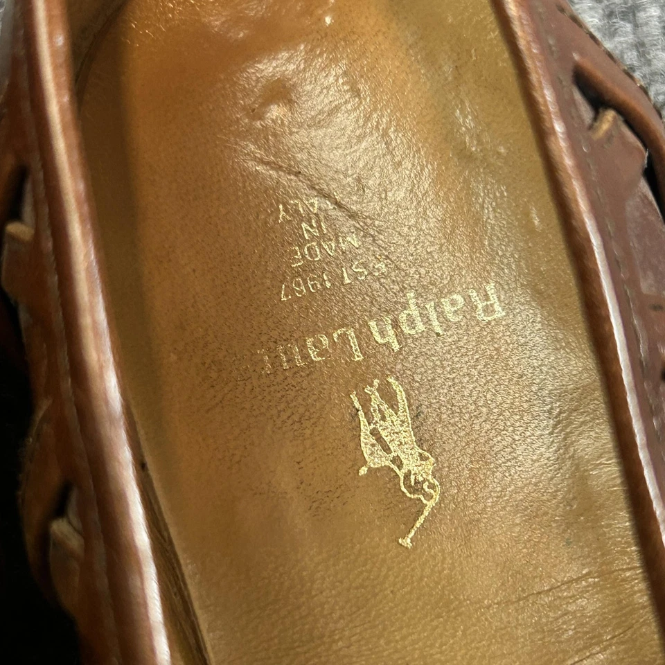 Zapatos planos vintage Ralph Lauren para mujer talla 8 cuero marrón Huarache Italia Foto 2 de 4