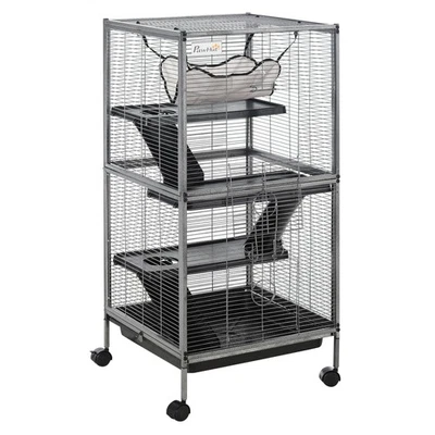 PawHut Cage pour petits animaux 52x52x114cm Gris - Photo 1/4