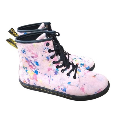Dr. Martens Sheridan Womens 9 Lace Up Boots Pink Rainbow Burst Confetti Paint