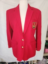 Vintage Lauren Ralph Lauren Red Wool Blazer Jacket Crest Logo Size 12