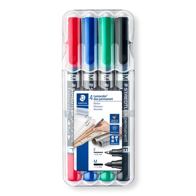 Lumocolor Permanent DUO Double Ended Permanent Marker - Black, Blue, Green an...