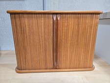 VTG Mid Century EID Roll Door Teak CD Storage Hanging Cabinet MCM 17.5x7.5x12