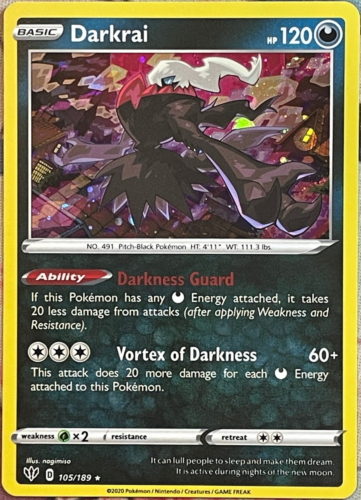 Darkrai Cosmos Holo Rare - 105/189 - Darkness Ablaze Pokemon 2020