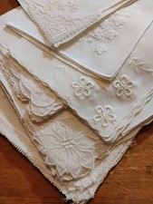 Vgt Lot 10 All White Embroidered White Cotton Hankies Handkerchiefs