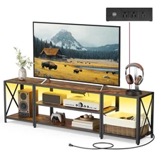 VASAGLE TV Stand with Power Outlets and LED Lights, for TVs up to 75 Inches,