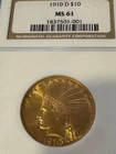1910 D - US Gold $10 Indian Eagle - NGC MS61 - No Reserve - True Auction