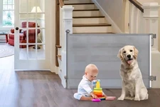 Baby Pet Retractable Mesh Tall Safety Gate with Double Lock up to 54"x 34", Gray