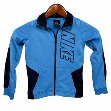 Nike Kids Blue Full Zip Track Jacket Colorblock Logo Mock Neck Size 5 4-5 Yrs