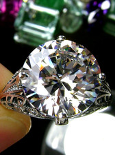 White CZ Ring, Art Deco 8ct Gemstone Sterling Silver Filigree Custom Made D54