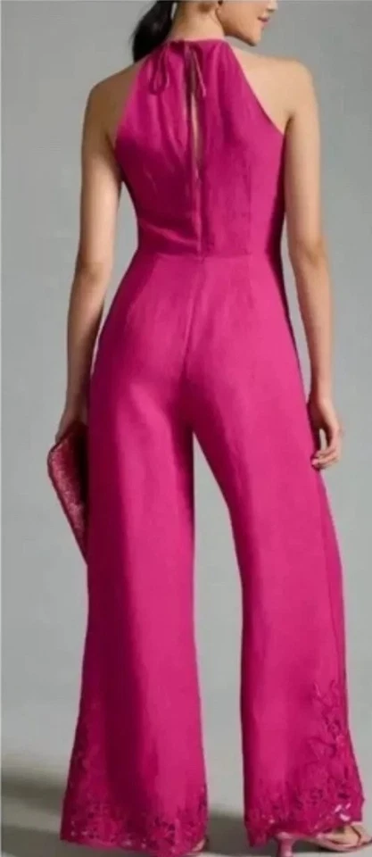 Mono By Anthropologie Talla 10 Mujer * Rosa Corte Lino Una Pieza Halter Elegante Foto 2 de 4
