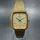 Seiko Watch Women 19mm Champagne Dial Gold Tone Rectangle 5421-5060 New Batt H5S