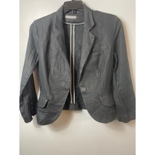 Olivia Moon Charcoal Gray Linen Blend One-Button Blazer Jacket, Size s 