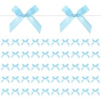 "50Er-Pack Satinband Twist Tie Schleifen, 2,4X2,8\" Schleifen Twist Ties Hellblau"