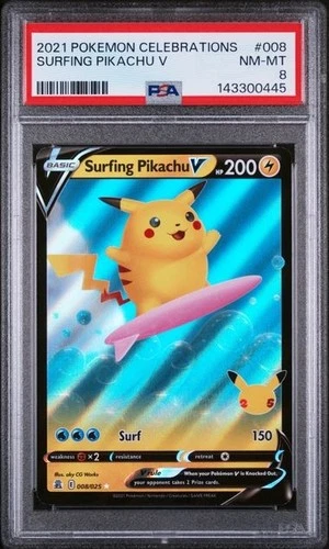 2021 POKEMON CELEBRATIONS #008 SURFING PIKACHU V PSA 8