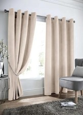 Image of Pair of Curtains Velvet Cream 66 x 54 in Plain Blackout RRP £30 2nds RETURNS 492