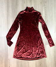Urban Outfitters Kimchi Blue Burgundy Velvet Turtleneck Long Sleeve Dress XS
