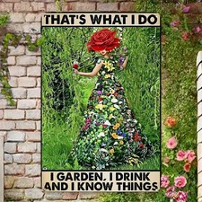 Tin Metal Signs Vintage Floral "I Garden, I Drink, I Know Things" Meta Signs
