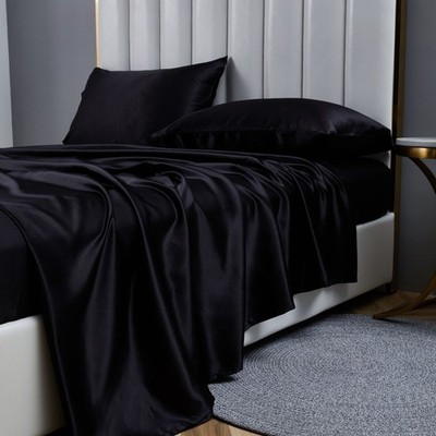 12 Colors Satin Sheet Set Smooth Soft Faux Silky Bedding Sheets Fade Resistant