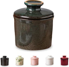 Pottery Butter Keeper Crock - Ceramic Butter Dish with Water Line for Countertop