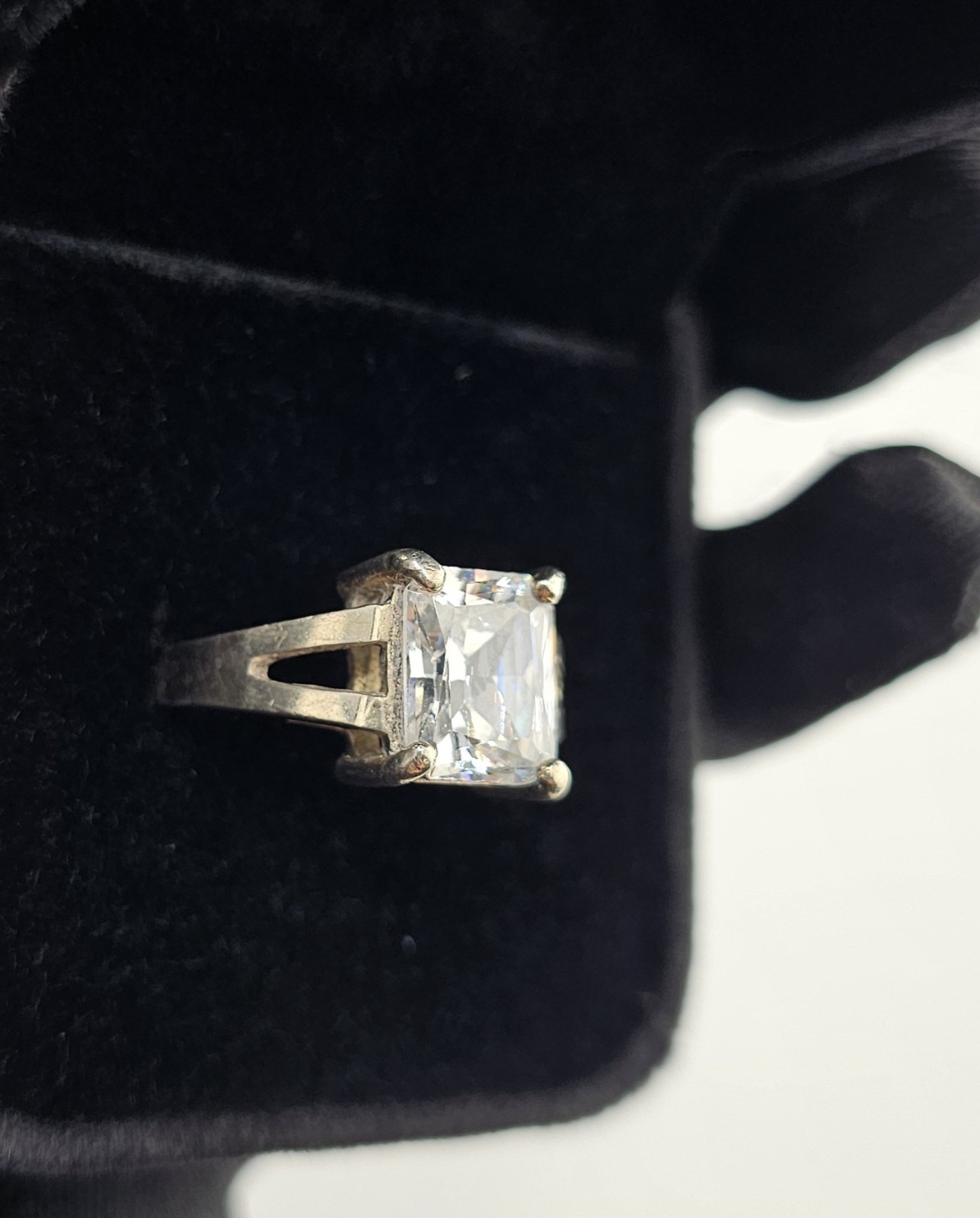 925 Split Shank Ring - Emerald Cut Solitaire 1055 - image 5