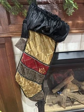 Villa Bacci Christmas Stocking Animal Print Tapestry Studs Tassels 23.5"L 8.5" W