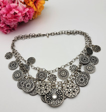 Premier Designs Silver Tone Clear Crystal Coin Charm Layered Necklace 17"