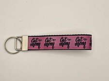 Handcrafted Key Chain Wristlet Cat Mom on Pink NEW
