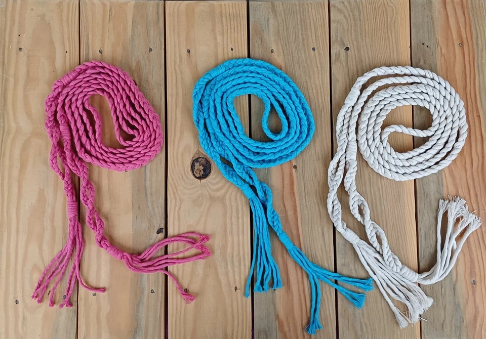 Cinturón Borla Trenzada Roja, Hecho a Mano Boho Mujeres Largo Macramé Vestido Cintura Cuerda Cinturones Foto 2 de 4