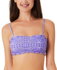 California Waves Juniors Purple Flowery Flow Bandeau Bikini Top - M - Purple