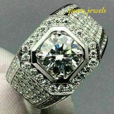 Men's Engagement Ring 3.21CT Lab-Created Round Cut Diamond 14K White Gold Finish