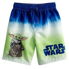 Star Wars Baby Yoda Boys Swimsuit Size 4-7 Swim Trunks Shorts Mandalorian Grogu