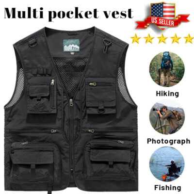 Men's Casual Outdoor Fishing Vest Travel Photo Cargo Gilet Multi Pockets Jacket